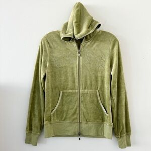 BCBG MaxAzria Rhinestone Bling Green Full Zip Hooded Velour Track Jacket Y2K